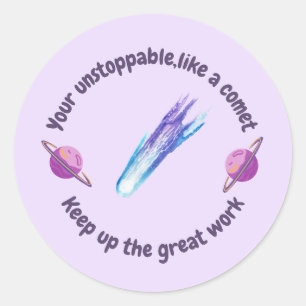 Sticker Rond Récompense d'enseignant Saturne comète bleue viole