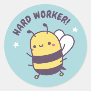 Sticker Rond Récompense positive de l'Abee du Cute Worker dur