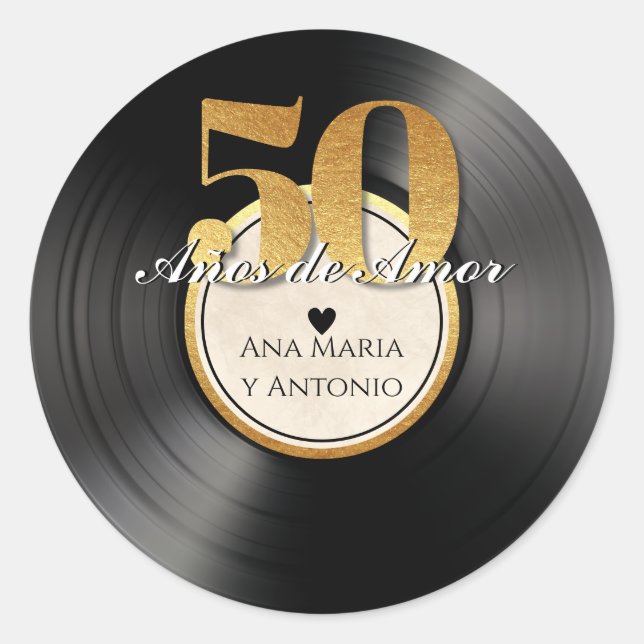 Sticker Rond Record espagnol de Vinyl rétro 50ème anniversaire (Devant)