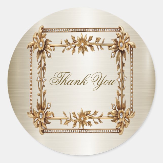 Sticker Rond Rectangle Orné Or mariage Fleurs Dimonées brillant (Devant)