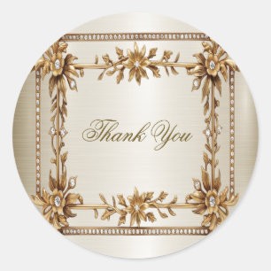 Sticker Rond Rectangle Orné Or mariage Fleurs Dimonées brillant
