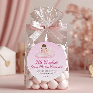Sticker Rond Recuerdos Bautizo Girl Angel Baptême Faveurs Cadea