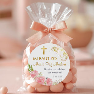 Sticker Rond Recuerdos de Bautizo Baptême Christening Faveurs