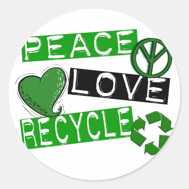 Sticker Rond RECYCLE DE PAIX AMOUR 1 T-shirts & cadeaux (Devant)