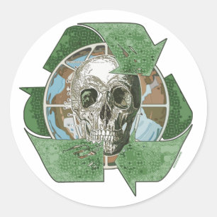 Sticker Rond Recycler ou mourir le crâne