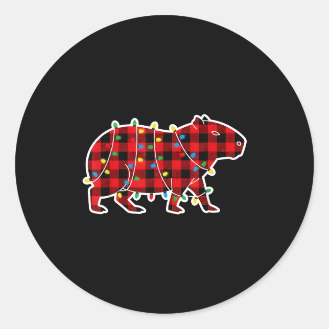 Sticker Rond Red And Black Buffalo Plaid Capybara Christmas Lig (Devant)