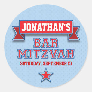 Sticker Rond Red and Blue Sports Tacker Twill Bar Mitzvah RSVP