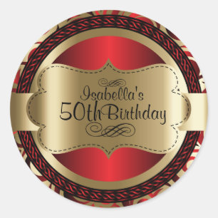 Sticker Rond Red and Gold Swirl Abstrait 00e anniversaire