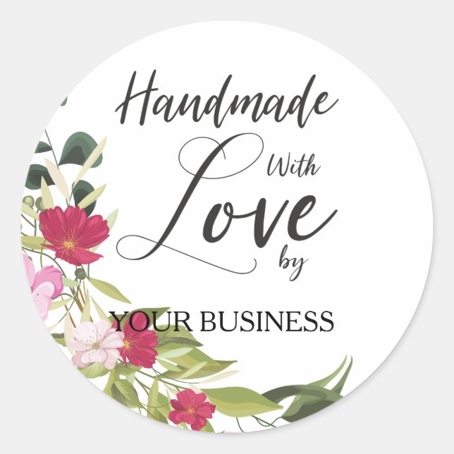 Sticker Rond Red and Pink Floral Craft Articles Handmade (Devant)