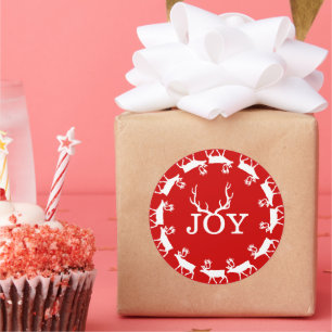 Sticker Rond Red and White Joy Deer Antler Noël Holiday
