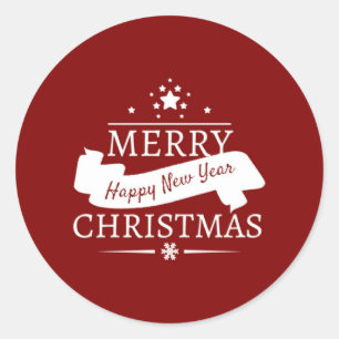 Sticker Rond Red And White Merry Christmas and Happy New Year
