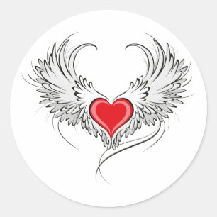 Sticker Rond Red Angel Coeur avec ailes