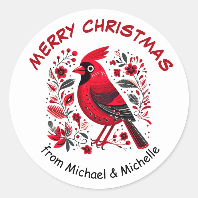 Sticker Rond Red Bird Nordic Motif Noël (Devant)