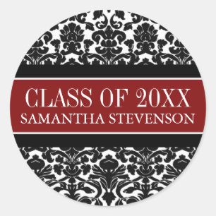 Sticker Rond Red Black Damask Graduation Custom Nom de l'année