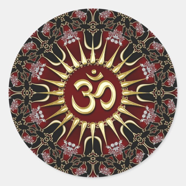 Sticker Rond Red Black Gold OM Courage Énergie Mandala (Devant)