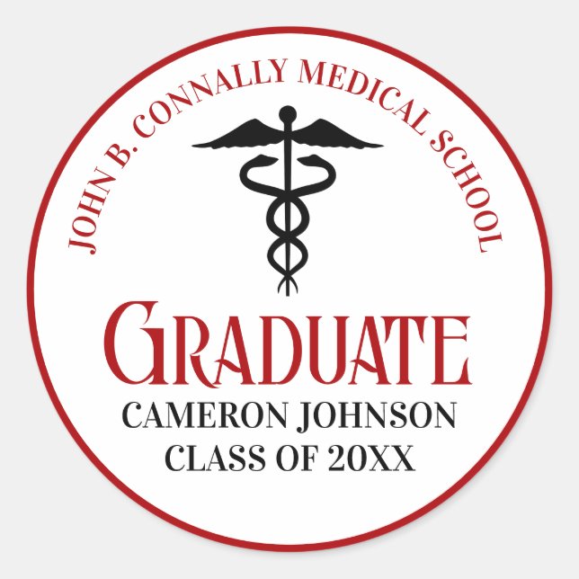 Sticker Rond Red Black Médicale School Custom Graduation Party (Devant)