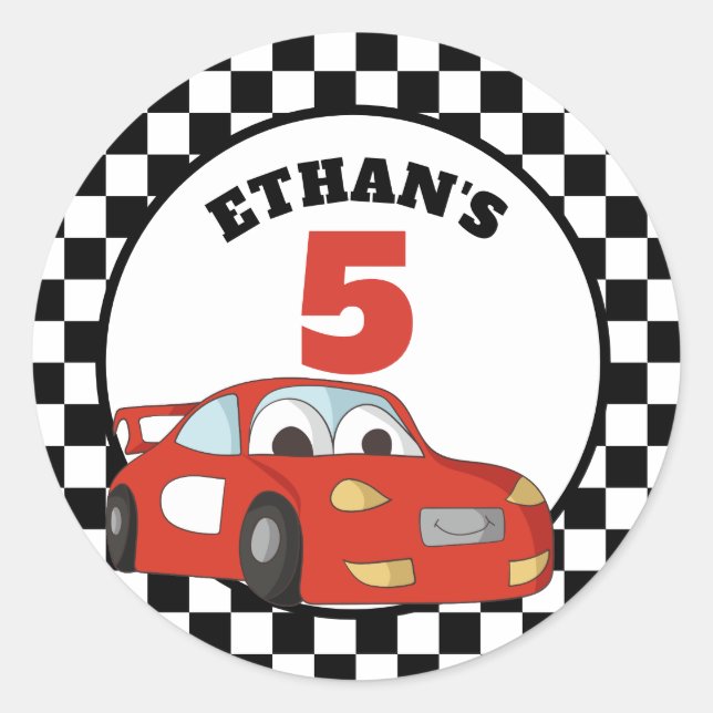 Sticker Rond Red Black White Race Voiture Age fête d'anniversai (Devant)