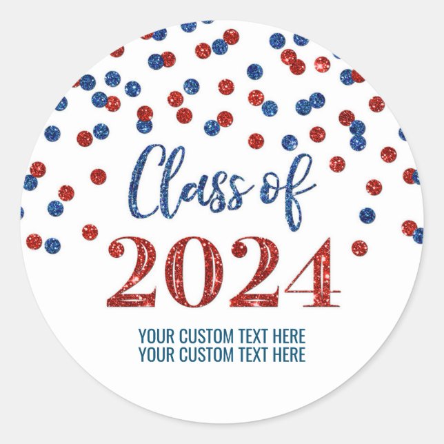 Sticker Rond Red Blue Confetti Graduation 2024 (Devant)