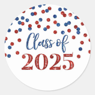 Sticker Rond Red Blue Confetti Graduation 2025