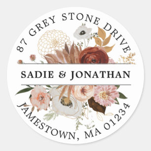 Sticker Rond Red Blush Terracotta Floral Adresse de retour Labe