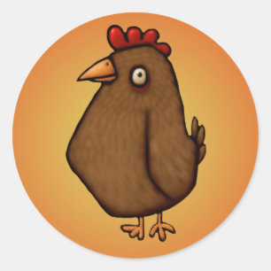 Sticker Rond Red Brown Chicken