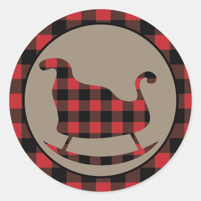 Sticker Rond Red Buffalo Plaid Bordure de Noël Sleigh (Devant)