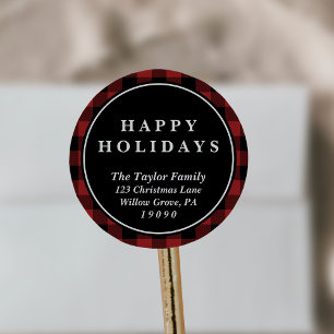 Sticker Rond Red Buffalo Plaid Christmas Adresse de retour