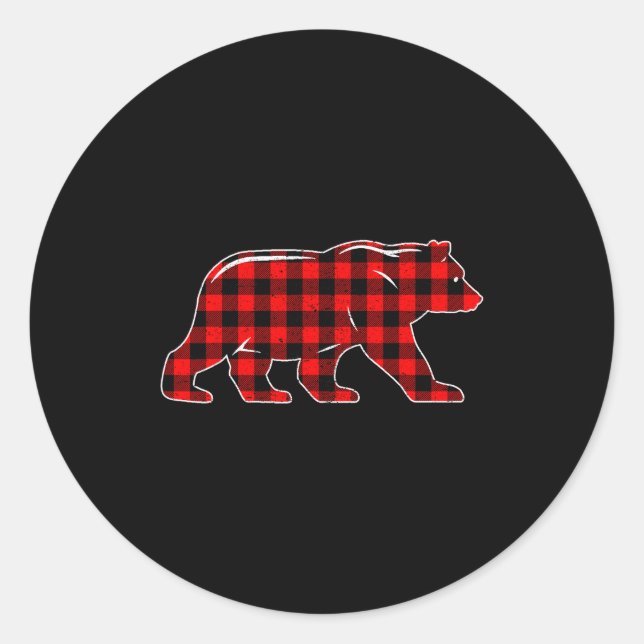 Sticker Rond Red Buffalo Plaid Christmas Bear Pajama Sweater Wo (Devant)