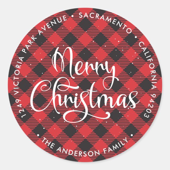 Sticker Rond Red Buffalo Plaid Christmas Retours Adresse Étique (Devant)