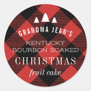 Sticker Rond Red Buffalo Plaid Christmas Tree Cadeau