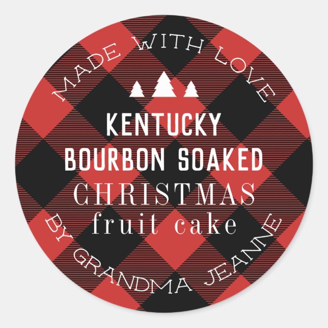 Sticker Rond Red Buffalo Plaid Christmas Tree Cadeau (Devant)