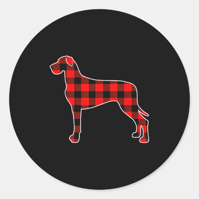 Sticker Rond Red Buffalo Plaid Pajama Great Dane Christmas Dog  (Devant)