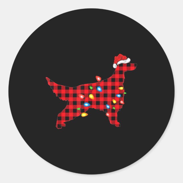 Sticker Rond Red Buffalo Plaid Santa Irish Setter Dog Christmas (Devant)