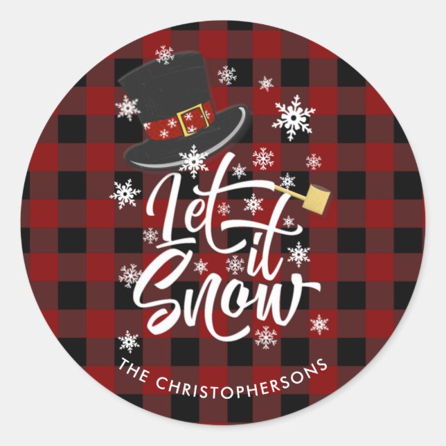 Sticker Rond Red Buffalo Plaid Whimsical Snowman Laisser neiger (Devant)