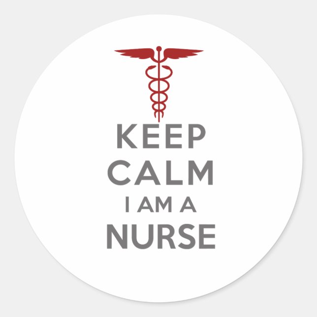 Sticker Rond Red Caduceus Keep Calm Je suis une infirmière (Devant)