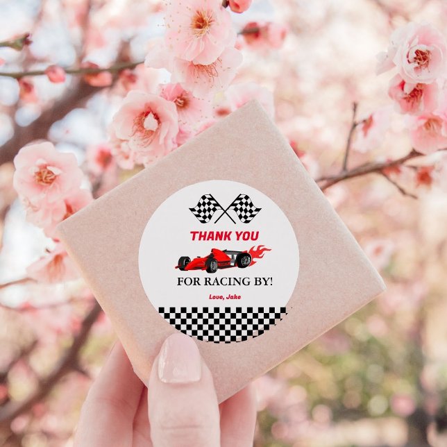 Sticker Rond Red Car Race Baby shower (Créateur téléchargé)