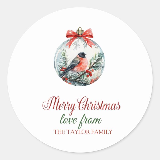 Sticker Rond Red Cardinal Bird Holly Berry Ball Noël (Devant)