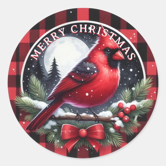 Sticker Rond Red Cardinal with Holly Berries (Devant)