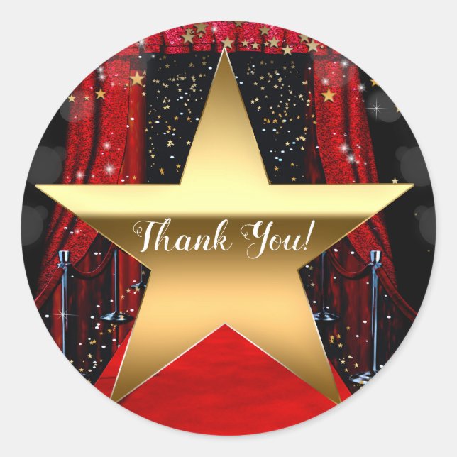 Sticker Rond Red Carpet Hollywood Gold Stars Anniversaire (Devant)