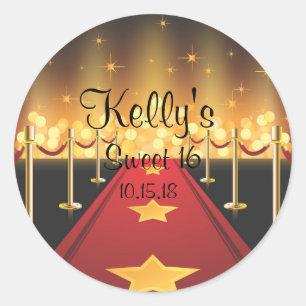 Sticker Rond Red Carpet Hollywood Sweet 16 Party Favor Étiquett