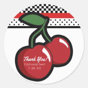 Sticker Rond Red Cherries Black Custom Retro Party Favoriser
