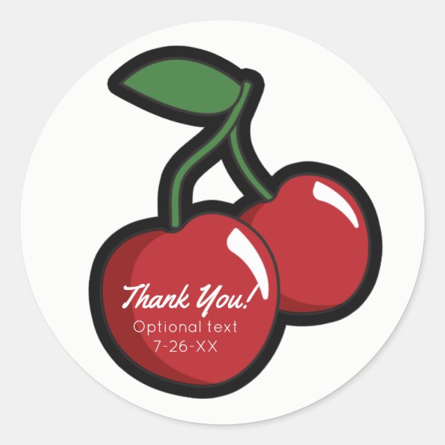 Sticker Rond Red Cherries White Custom Party Favoriser (Devant)