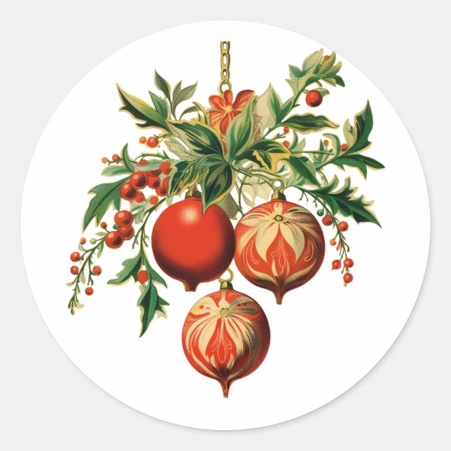 Sticker Rond Red Christmas Baubles avec Holly Festive (Devant)