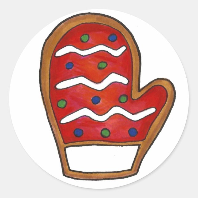 Sticker Rond Red Christmas Mitten Sucre Cookie Vacances hiver (Devant)