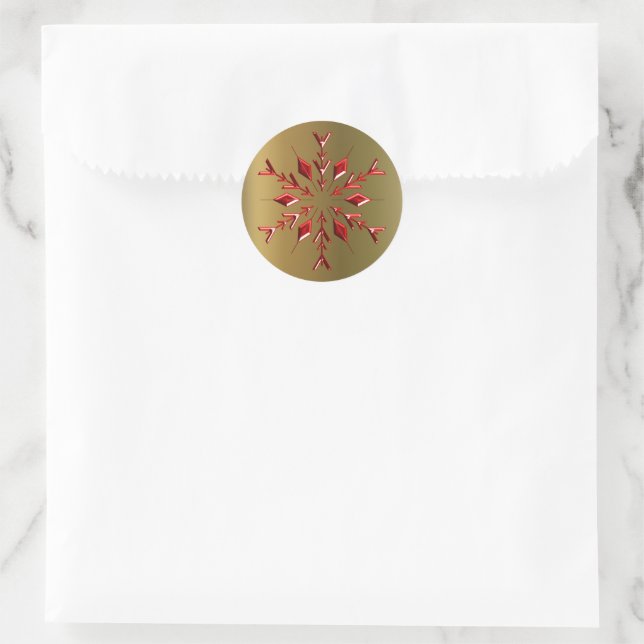 Sticker Rond Red Christmas Stars on Gold (Sac)