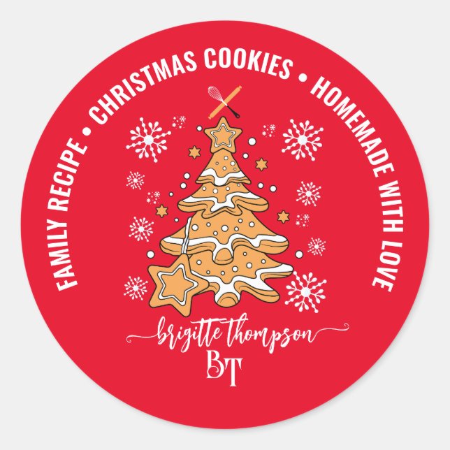 Sticker Rond Red Christmas Tree Cookie Baking Crew Snowflakes (Devant)