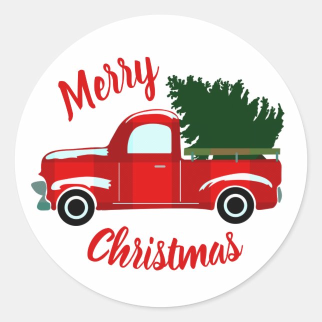 Sticker Rond Red Christmas Truck Russe Noël Fête de Noël (Devant)