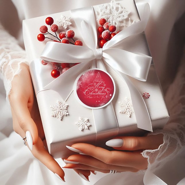 Sticker Rond Red Elegant sapin de Noël (Créateur téléchargé)