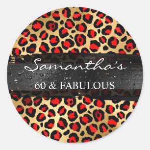 Sticker Rond Red et Gold Foil Leopard 60 & Fabulous