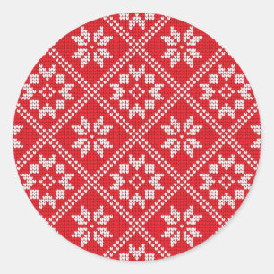 Sticker Rond Red Fair Isle Sweat Knit Motif Noël